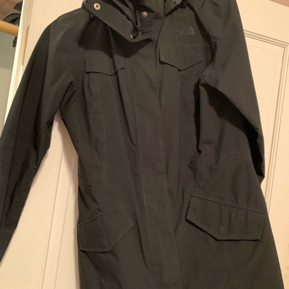 Long north face rain coat.